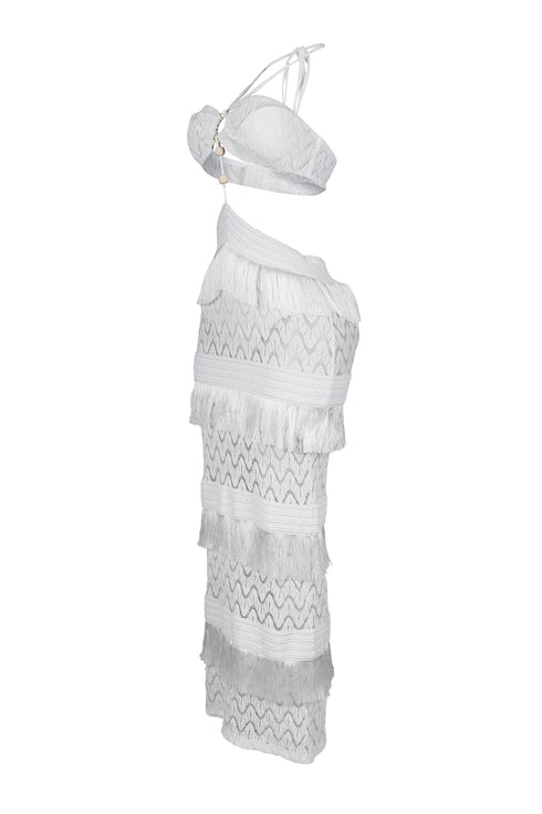 Mariah Halter Corset Fringe Maxi Dress
